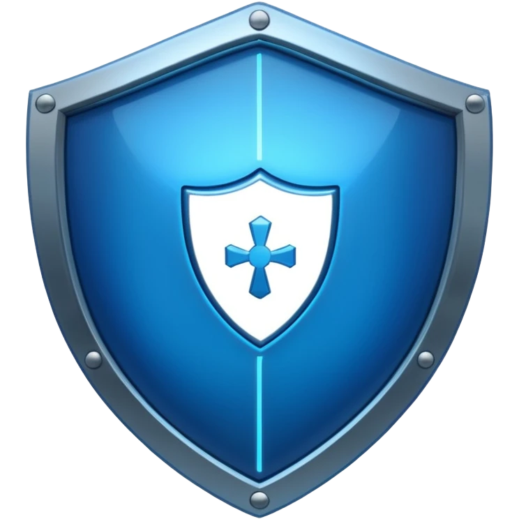 generate blue cyber shield with different  hack symbols emoji