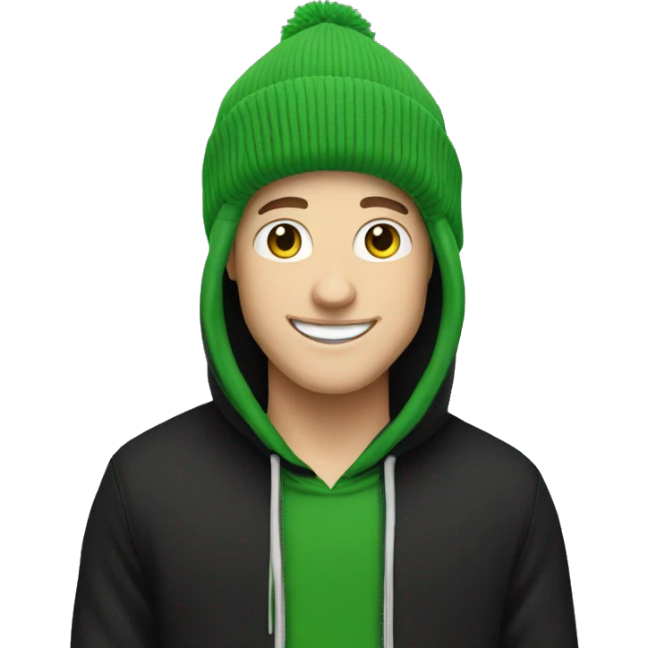 happy white skater dude green beanie black hoodie emoji