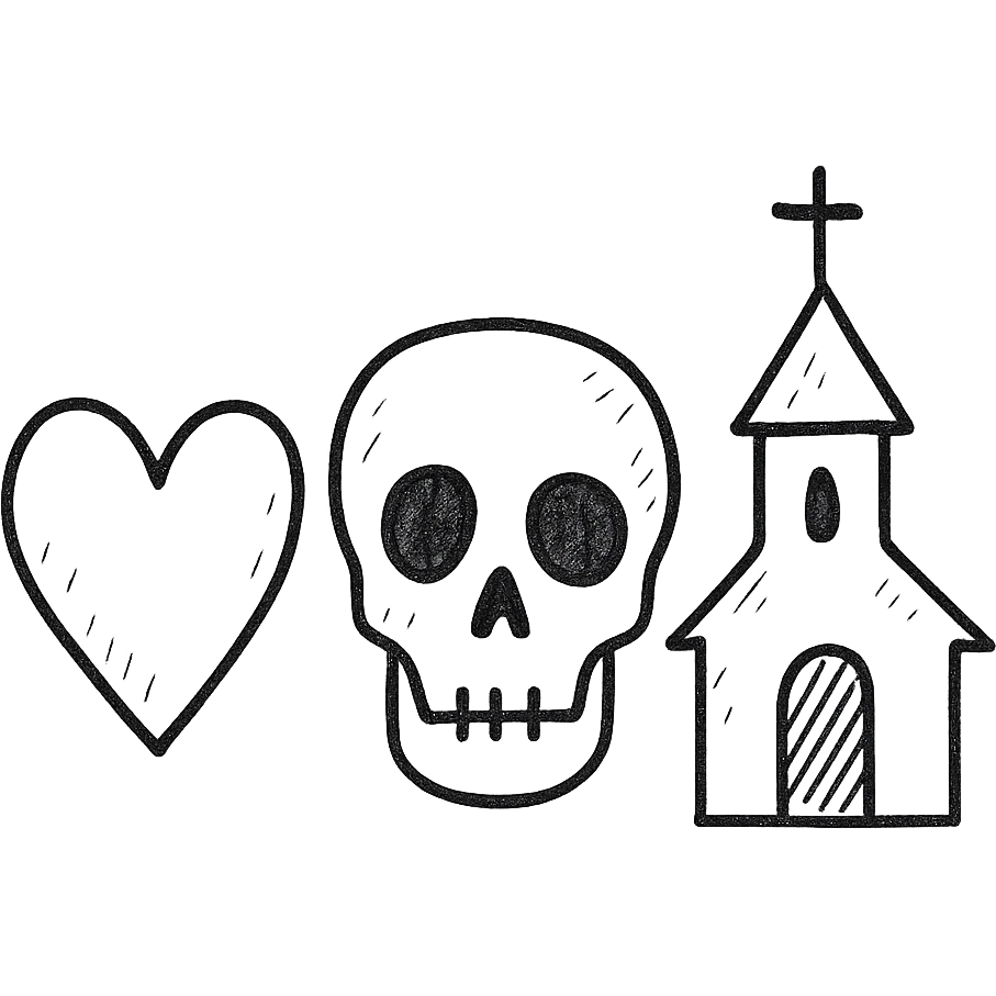 heart, skull, and church together emoji