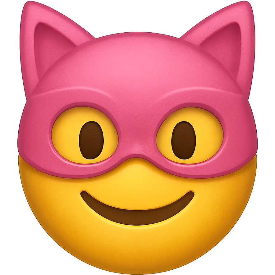 yellow face with pink cat mask emoji, digital illustration emoji