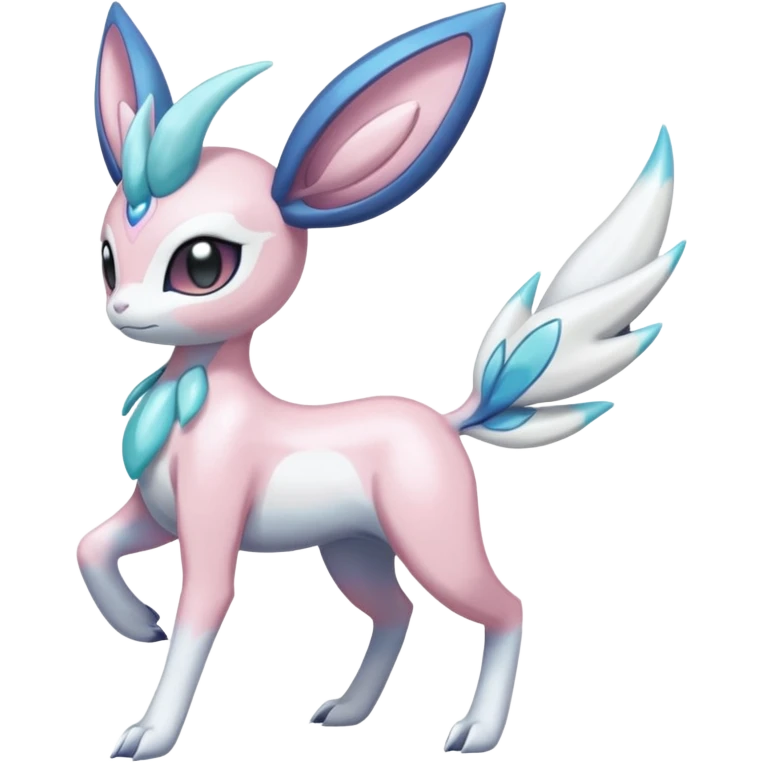 Shiny iridescent white albino Meloetta-Sylveon-Dialga-Suicune-Palkia-fusion-animal-hybrid-creature, full body  emoji