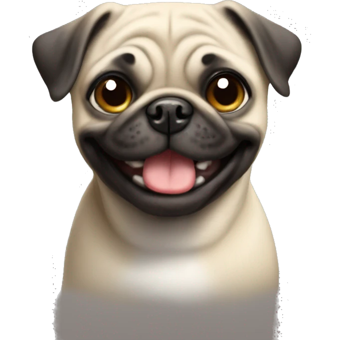 a happy pug with a little gray hair on face emoji