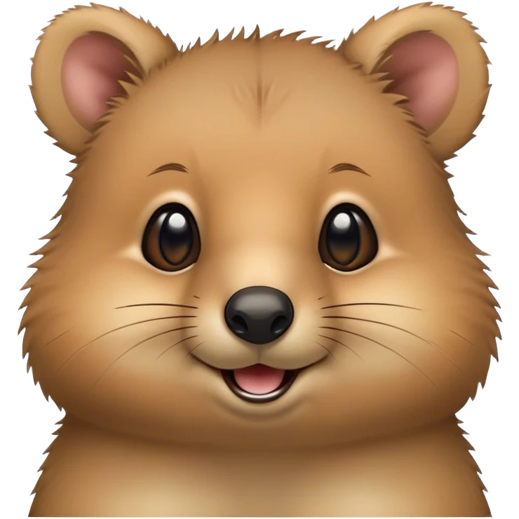 Cinematic Cute Quokka Portrait Emoji, Head tilted playfully and inquisitively, featuring a fluffy, round face with a naturally cheerful grin and bright, sparkling eyes full of playful curiosity, Simplified yet irresistibly adorable features, highly detailed, glowing with a warm, friendly glow, high shine, affectionate and spirited, stylized with a touch of Aussie whimsy, bright and endearing, soft glowing outline, capturing the essence of a mischievous yet loving quokka, so playful it feels like it could scamper out of the screen and into your arms! emoji
