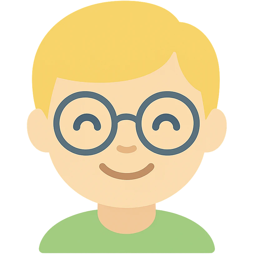 smiling blonde boy with round glasses icon emoji