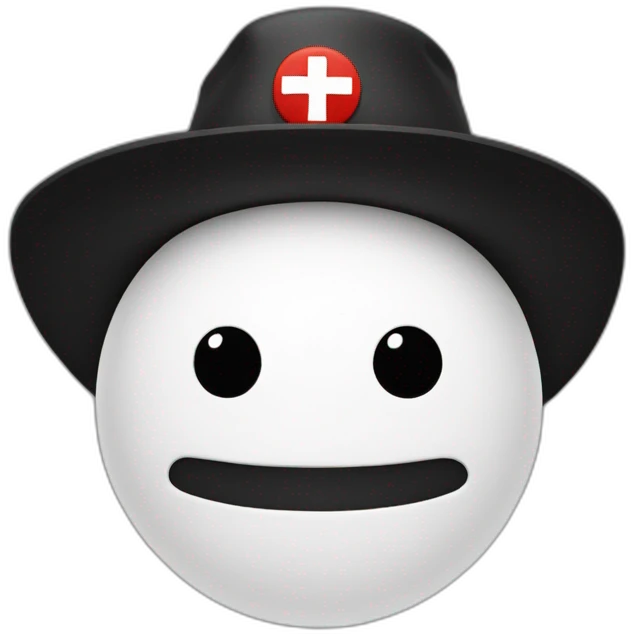 white bearded smiley face with black hat with red cross emoji