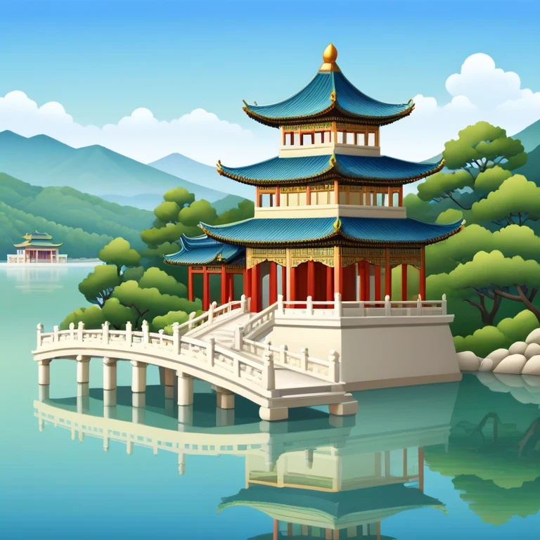 Summer Palace with pavilion by a serene lake emoji