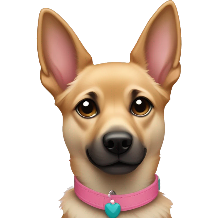 Tan German Shepard with pink collar and white chihuahua with teal collar emoji