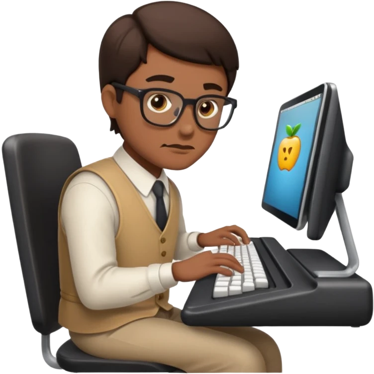 focused proframer typing on keyboard, apple style emoji emoji