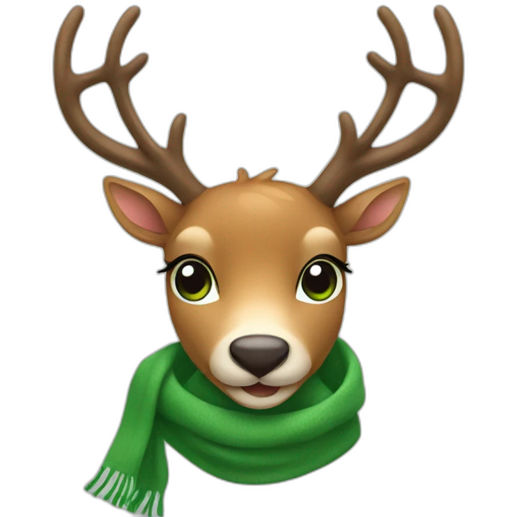 Smiling deer with green scarf emoji