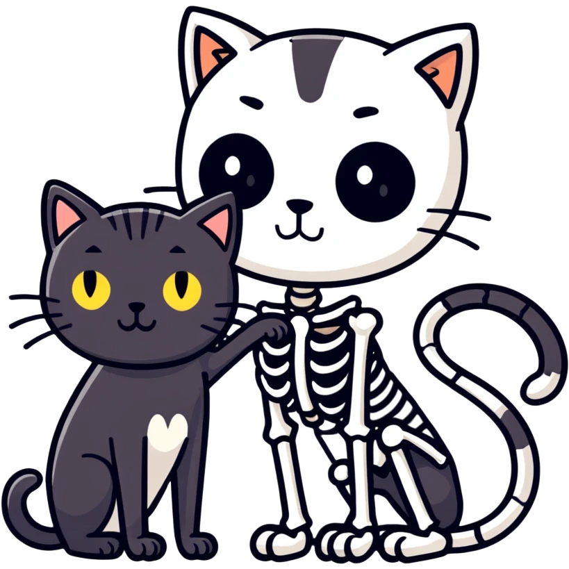 Skeleton holding a black cat spooky emoji