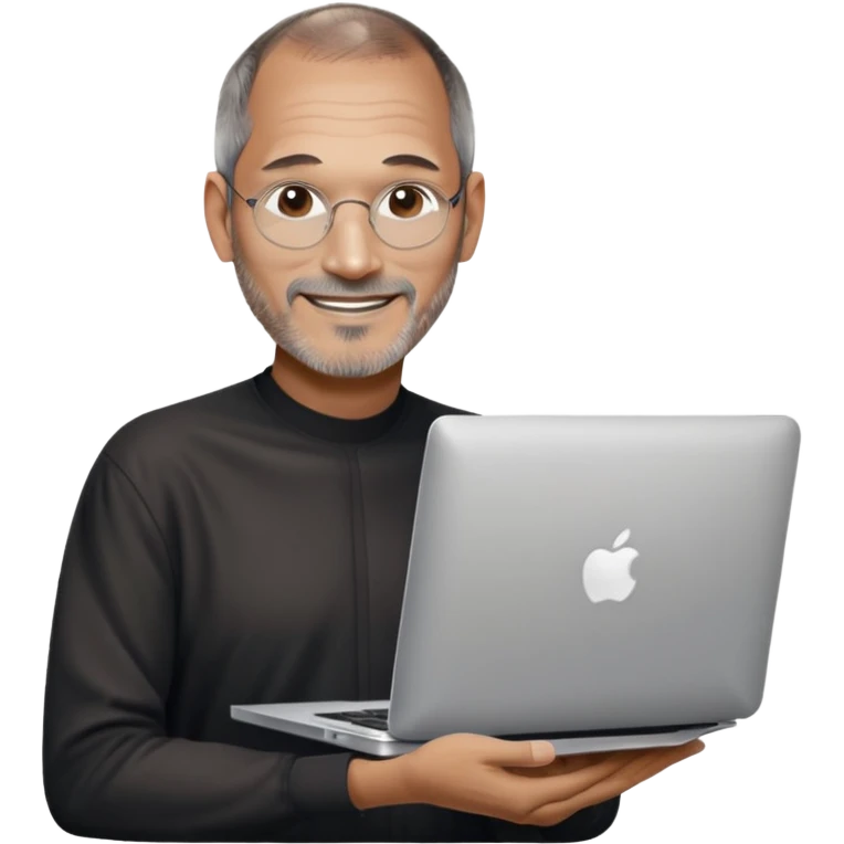 Steve Jobs holding a MacBook happy emoji