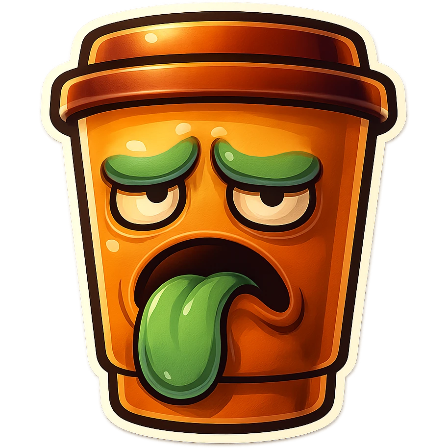 Tall coffee cup, disgusted, sick emoji