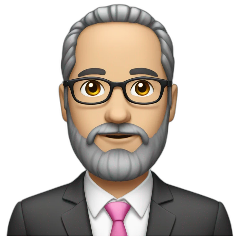 A Jewish man with a beard, thinned dark hair with gray on his head with full pink lips, in a business suit and glasses emoji