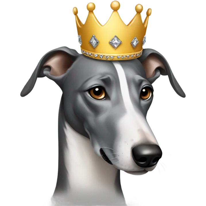 Greyhound wearing crown emoji