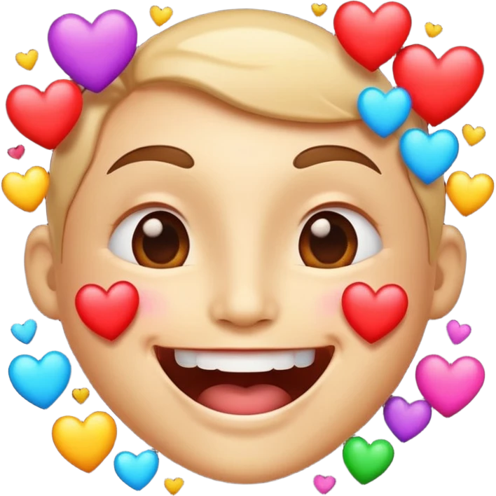 Una cara con una sonrisa tan amplia que la mitad inferior parece salirse del círculo del emoji. Se puede añadir un efecto de "espray" de pequeñas partículas de alegría (como mini-corazones o destellos) que salen de la boca. emoji