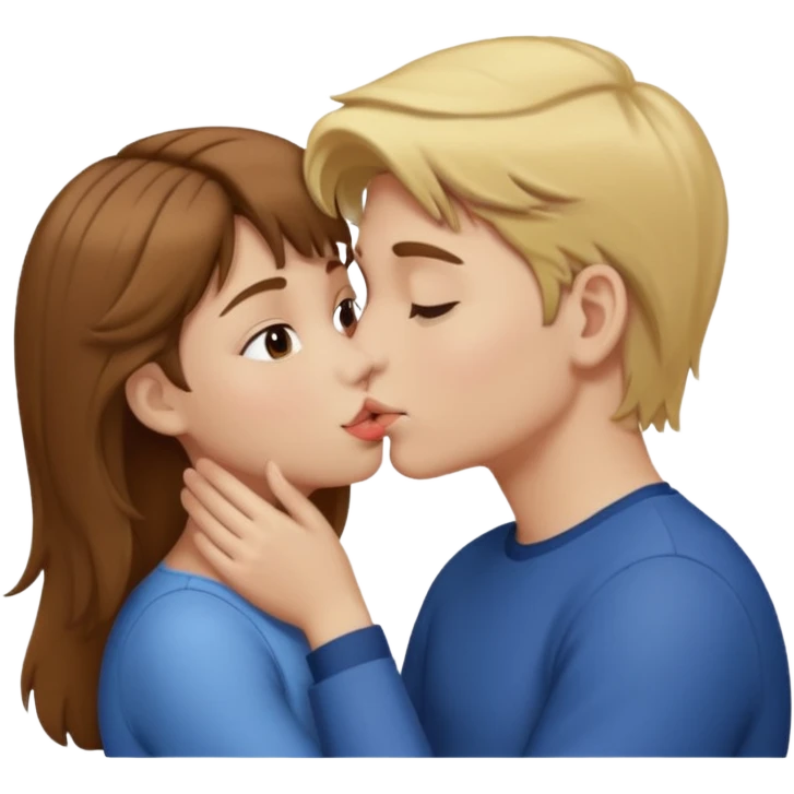 girl with brown hair kissing boy with blond hair emoji