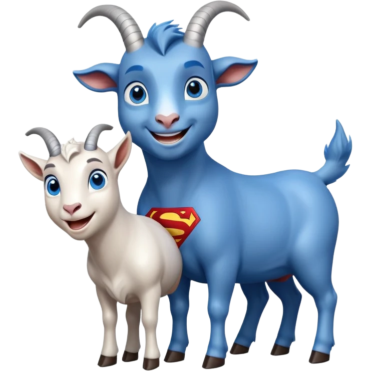 Blue goat whole body pretty smiling excited blue eyes female blue eyes next to superman emoji