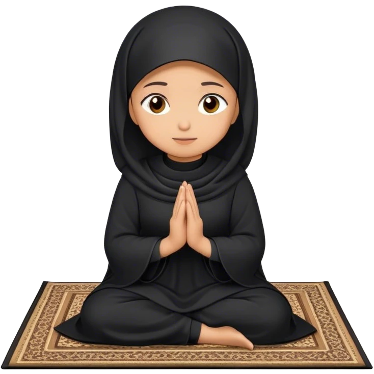 muslim woman praying on a praying carpet with a black abaya on emoji