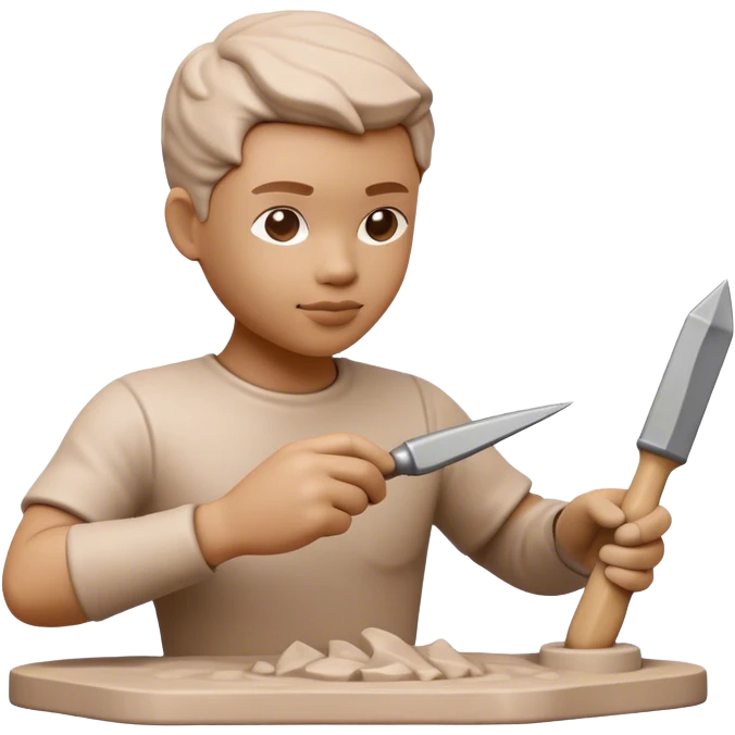 Sculpting icon, clay being shaped with sculpting tools, unfinished sculpture on a textured surface, minimalistic style, clean lines, transparent background. emoji
