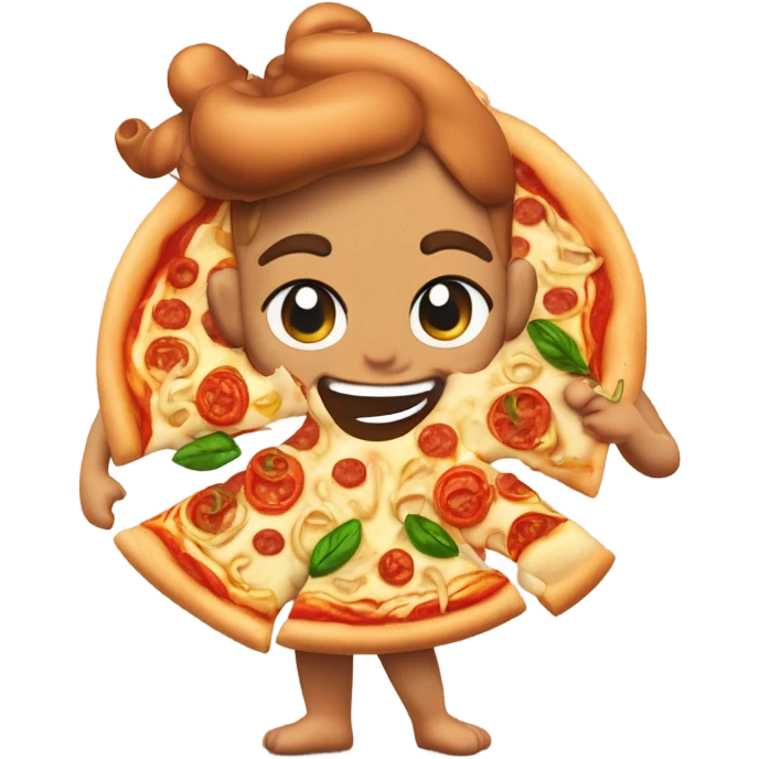 Cupido con capelli ricci castani pelle chiara, che lancia con il suo arco frecce di pizza  emoji