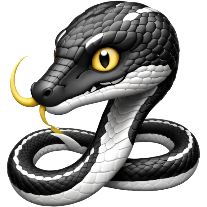Кобра с чёрными и белыми глазами и чёрной и белой молниями из глаз. У неё чёрно-белая футбольная форма с надписью FangElite emoji
