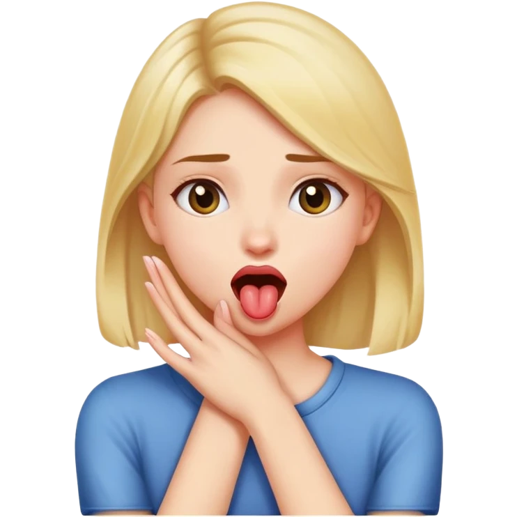 A girl crossing her hands and grabbing neck with tongue out emoji