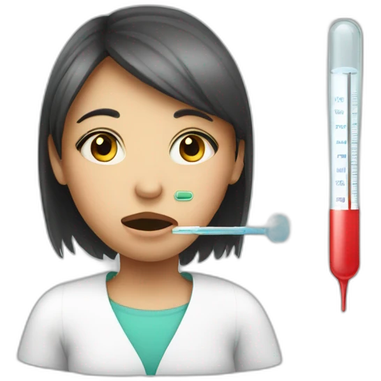 Illness girl with thermometer in the mouth emoji