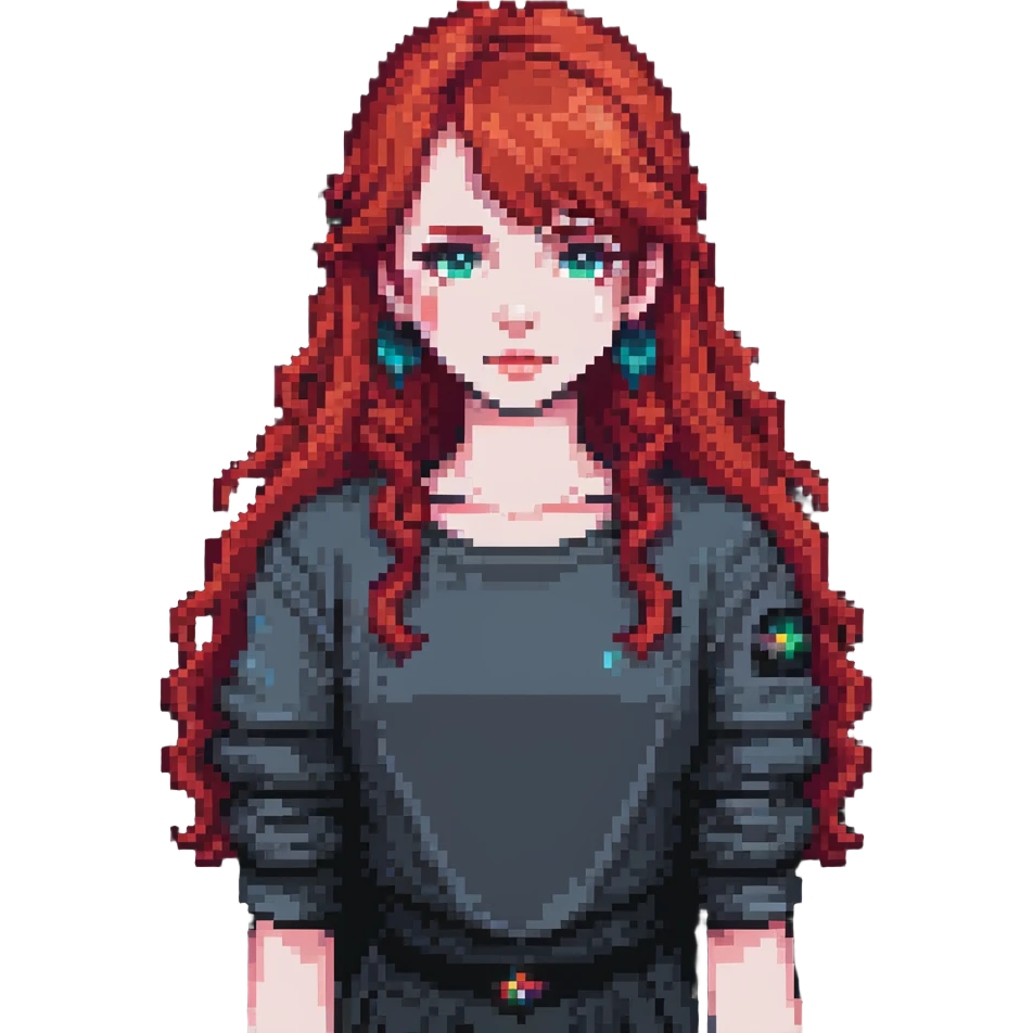 Y2K girl with red hair, pixel art style emoji