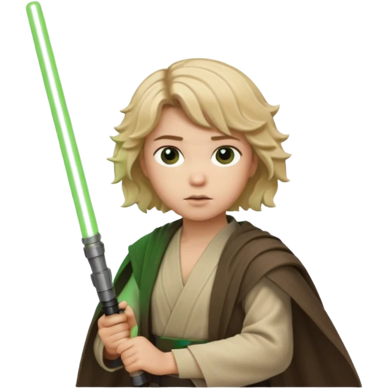 Young jedi with sandy blonde wavy short hair holding a green lightsaber emoji