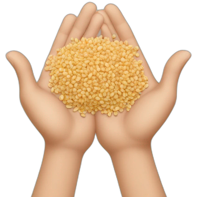 Two hands in palms with 5 fingers hold out a handful of buckwheat kernels emoji