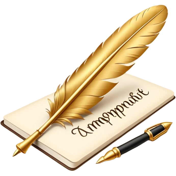 3D perspective hand writing with Premium golden feather emoji