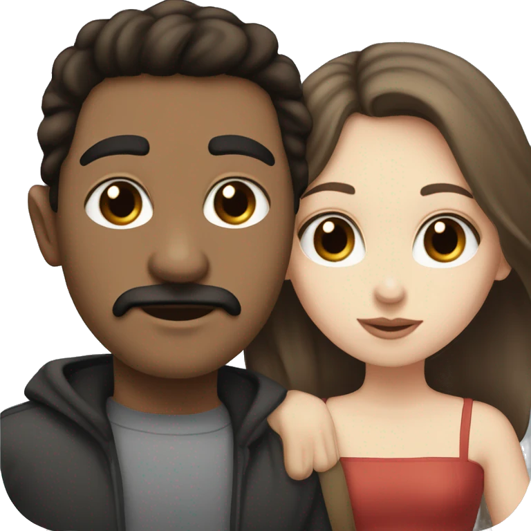 White Guy with black mustache and short straight black hair, kissing white  girl with long brown hair and brown eyes emoji
