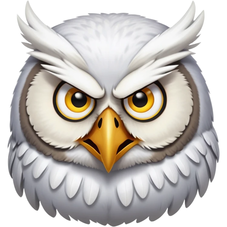 Angry Birds style owl, fluffed feathers, glaring emoji