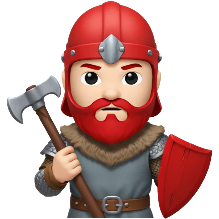 Viking avec une hache et un casque rouge et où on voit pas ses yeux peluche  emoji