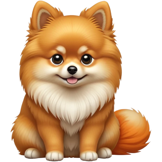 cinematic-[pomeranian]-realistic-full-body-sitting-emoji,-tail-resting-loosely-beside-its-paws,-head-tilted-dramatically, -fluffy-[orange]-fur,-simplified-yet-realistic-focused-features,-highly-detailed,-glowing-with-an-almost-sarcastic-glow emoji