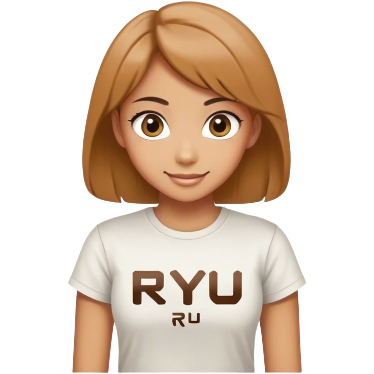 Beautiful girl smilling with big eyes and "ryu" written on tshirt emoji