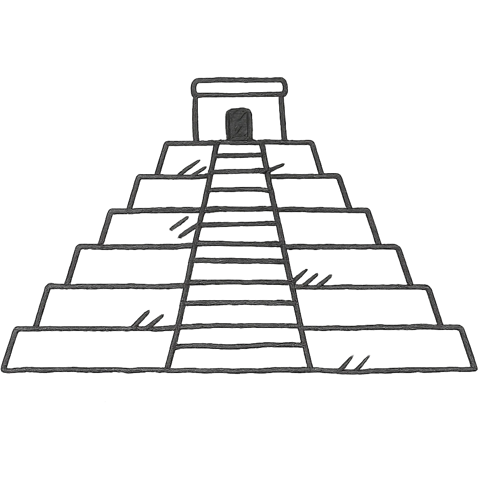 minimal and sketchy hand-drawn outline of a Mexican pyramid emoji