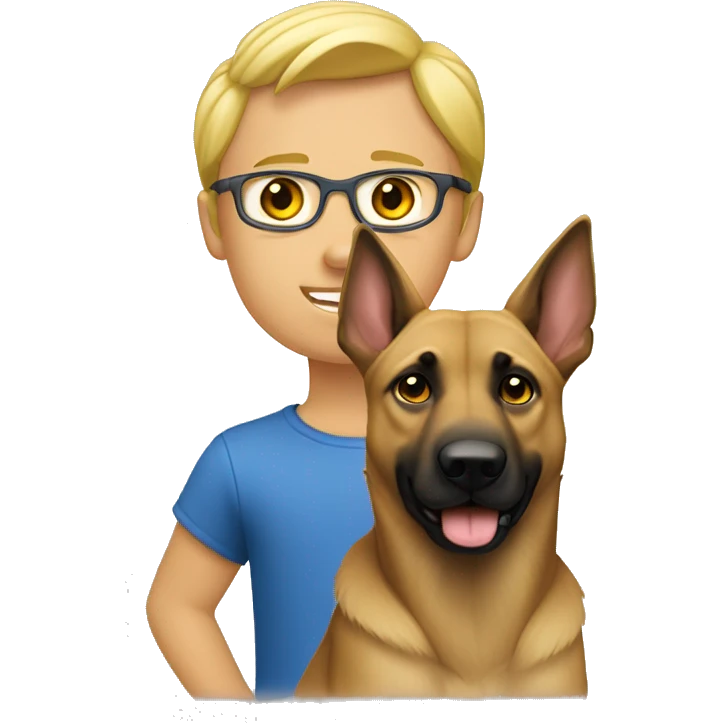garçon blond câlin a un malinois emoji
