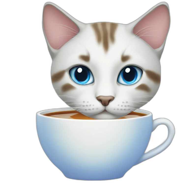 blue eyes cat drinking tea emoji