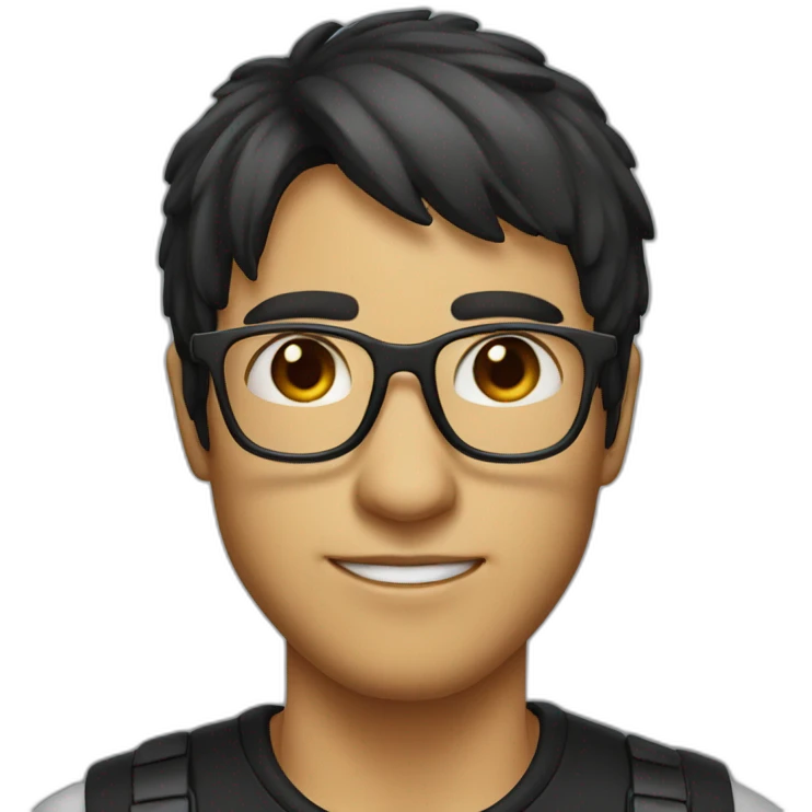 man with square glasses and hair to the bangs with black hair emoji