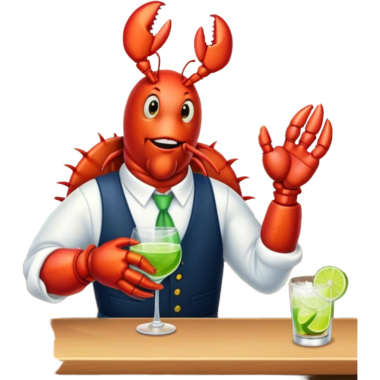 a lobster bartending at a bar with a lime in his claw emoji