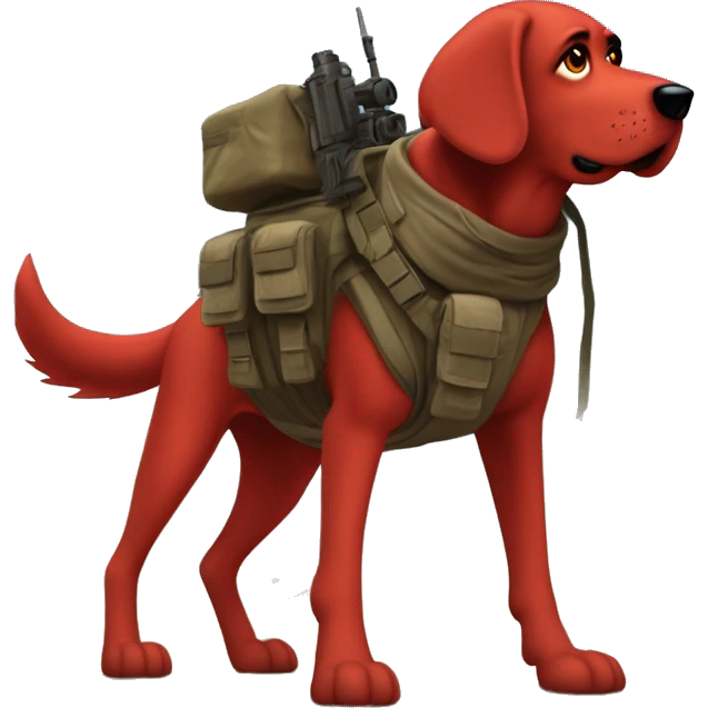 Desert storm Clifford the giant bright red dog pbs humanoid as a military sniper call of duty character standing alone on two feet in war emoji