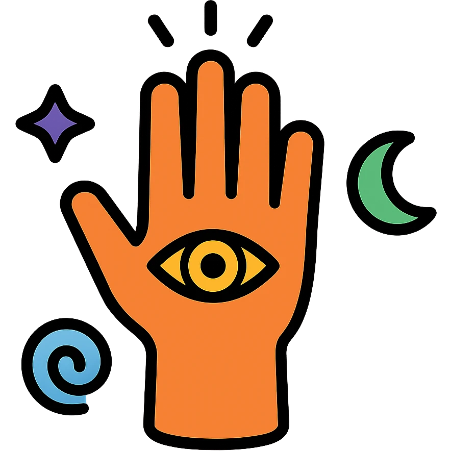 hand with glowing energy and spiritual symbols emoji