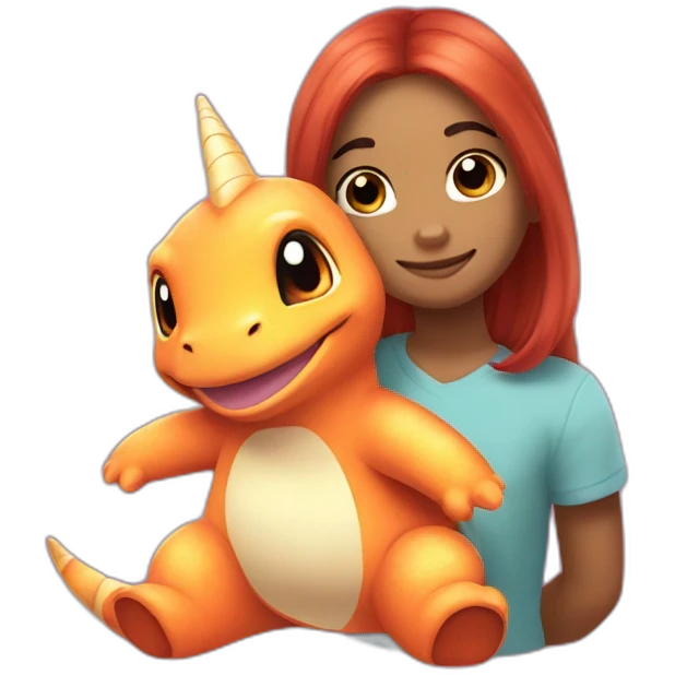 Charmander hugging a unicorn plushie emoji