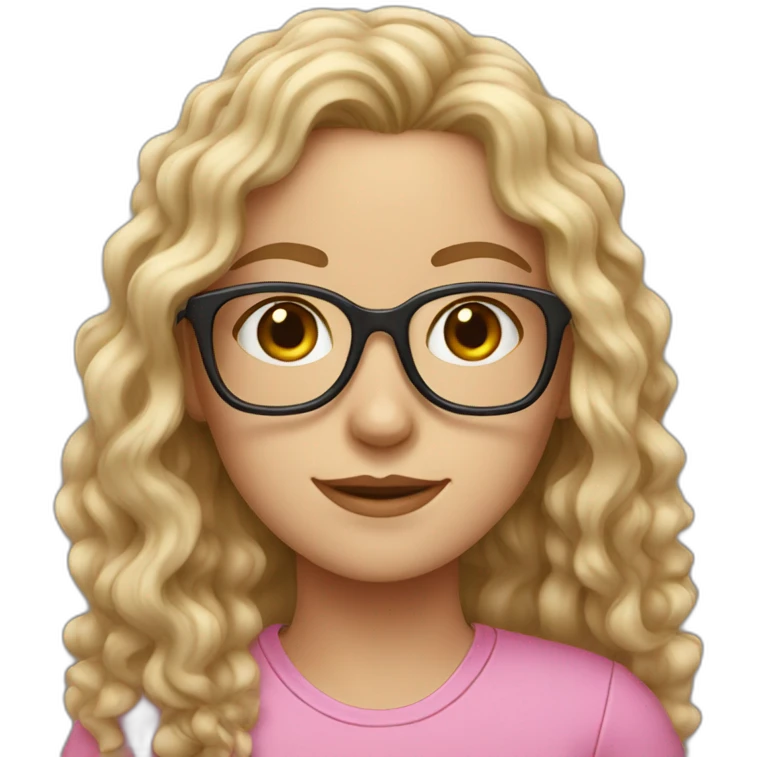 white girl with long curly hair and glasses in pink shirt emoji