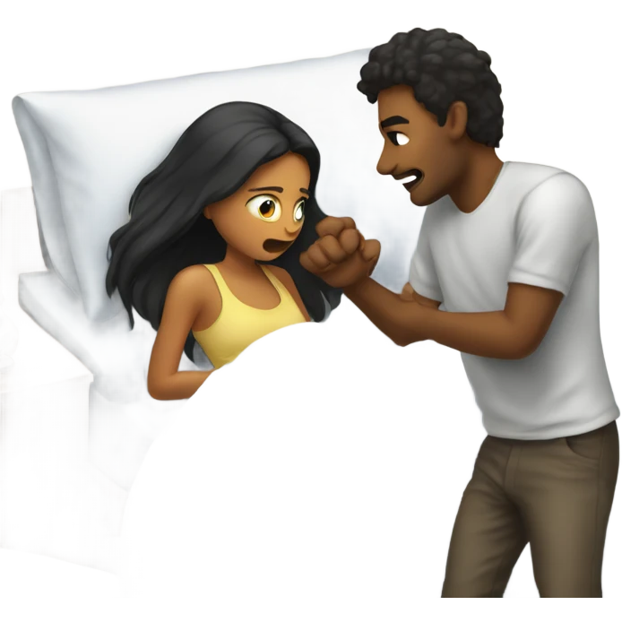 Girl waking guy up out of bed emoji