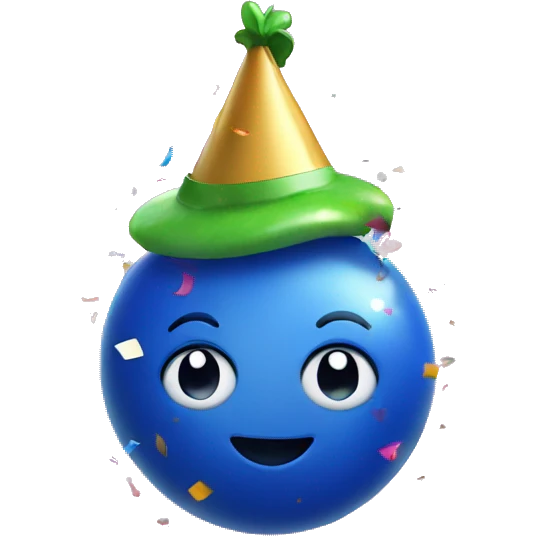 smiling blueberry with party hat and confetti emoji