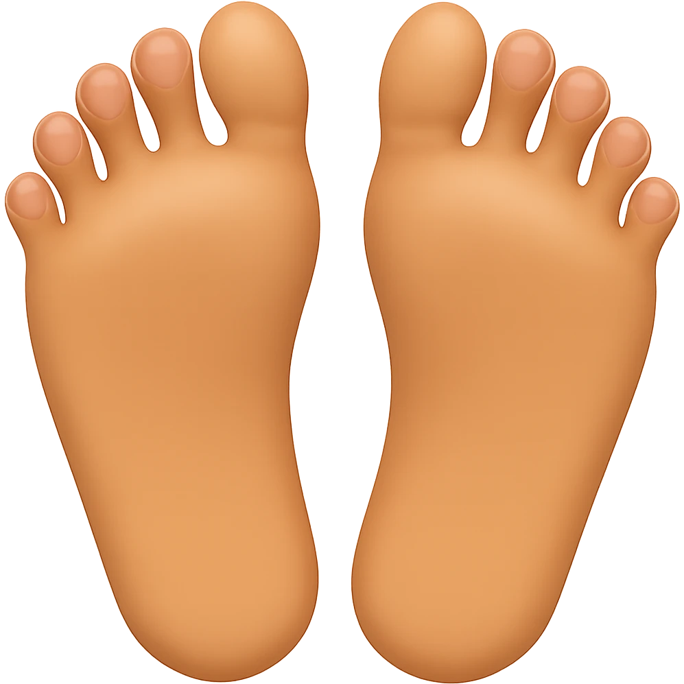 Make the emoji's feet much bigger, showing soles of feet. Remove the background. The emoji style should be preserved as in the original image. emoji