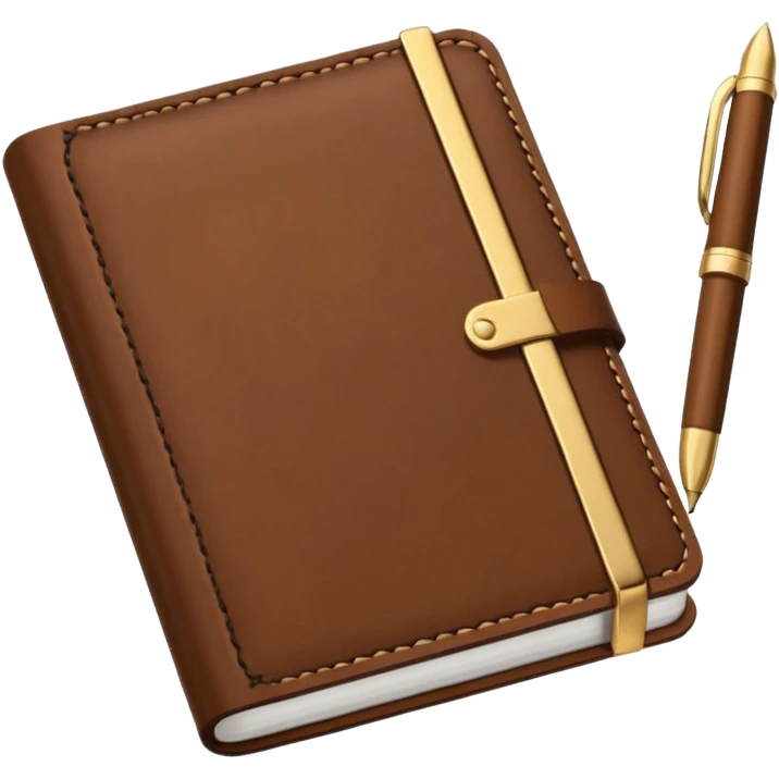 Carnet de notes marron avec un stylo emoji