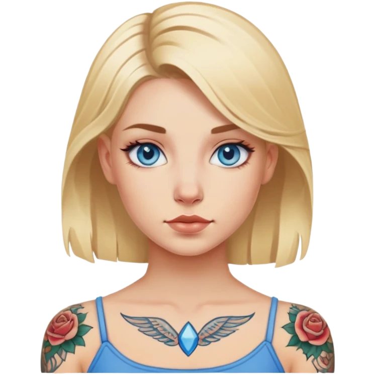 Blonde girl with tattoos and blue eyes emoji